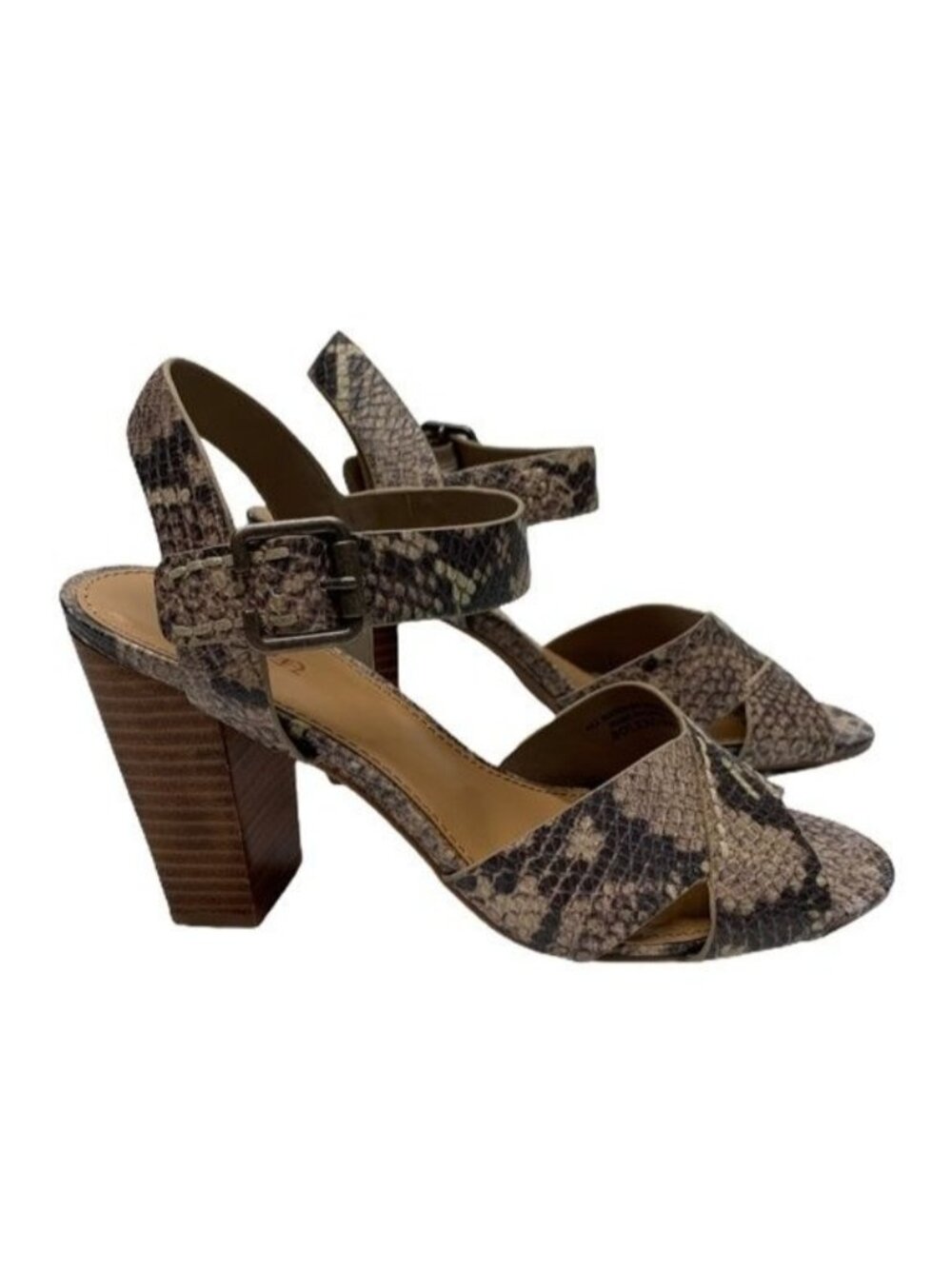 Crown Vintage Snake Print Block Heel Sandals Women's Size 8M Brown